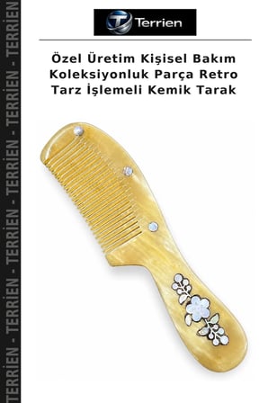 Özel Üretim Kişisel Bakım Koleksiyonluk Parça Retro Tarz İşlemeli Kemik Tarak