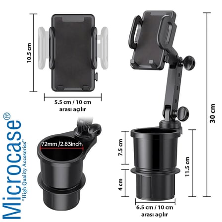 Microcase Araç İçi Bardaklıktan Monte 2in1 Bardak ve Telefon Tutucu 30 cm - AL3488