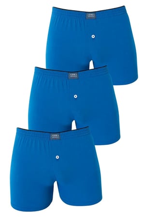Özel Seri İç Giyim Kıyafet Tekstil Erkek Mavi Düğmeli Boxer 3'lü Paket %100 Pamuklu Penye
