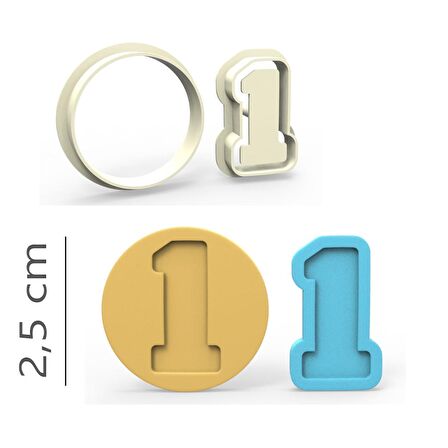 1 Rakam Kurabiye, Bisküvi, Kolye Ucu, Mühür Kalıp Seti - 2,5 cm