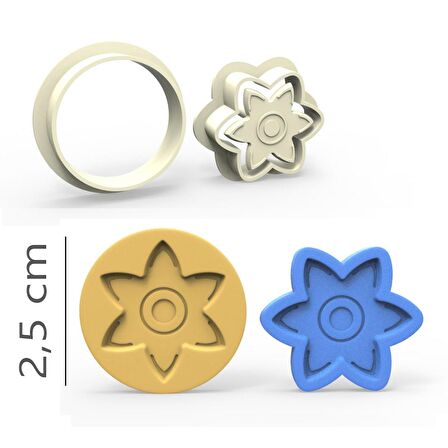 6 Kenarlı Çiçek Kurabiye, Bisküvi, Kolye Ucu, Mühür Kalıp Seti - 2,5 cm