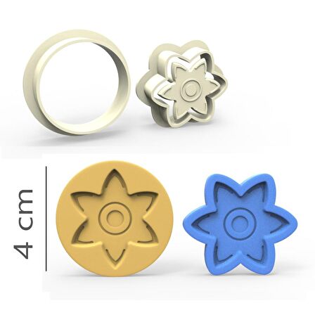 6 Kenarlı Çiçek Kurabiye, Bisküvi, Kolye Ucu, Mühür Kalıp Seti - 4 cm