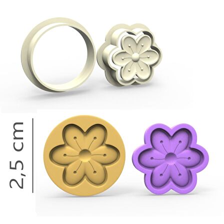 6 Yapraklı Çiçek Kurabiye, Bisküvi, Kolye Ucu, Mühür Kalıp Seti - 2,5 cm