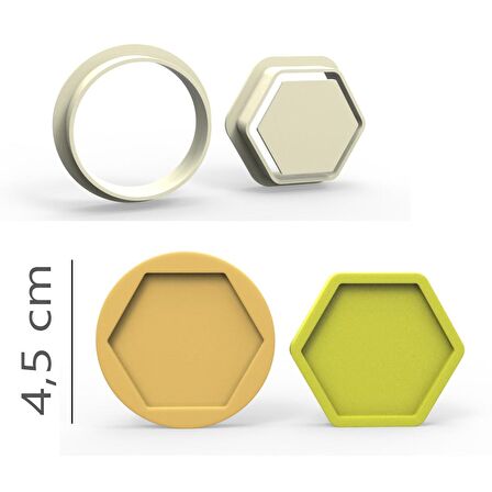 Altıgen Kurabiye, Bisküvi, Kolye Ucu, Mühür Kalıp Seti - 4,5 cm