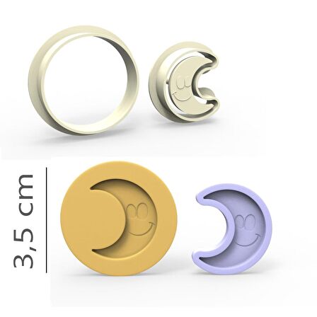 Ay Kurabiye, Bisküvi, Kolye Ucu, Mühür Kalıp Seti - 3,5 cm