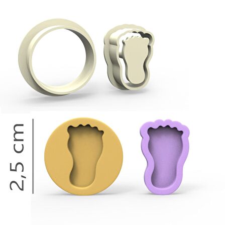 Ayak Kurabiye, Bisküvi, Kolye Ucu, Mühür Kalıp Seti - 2,5 cm