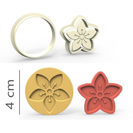 5 Yapraklı Çiçek Kurabiye, Bisküvi, Kolye Ucu, Mühür Kalıp Seti - 4 cm
