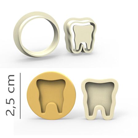Diş Kurabiye, Bisküvi, Kolye Ucu, Mühür Kalıp Seti - 2,5 cm
