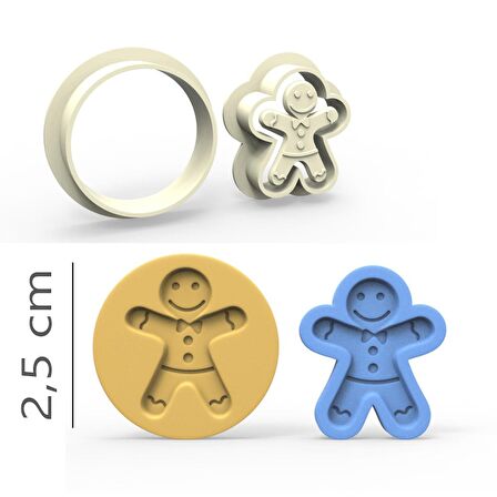 Gingerman Kurabiye, Bisküvi, Kolye Ucu, Mühür Kalıp Seti - 2,5 cm