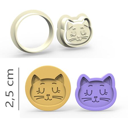 Kedi Kurabiye, Bisküvi, Kolye Ucu, Mühür Kalıp Seti - 2,5 cm