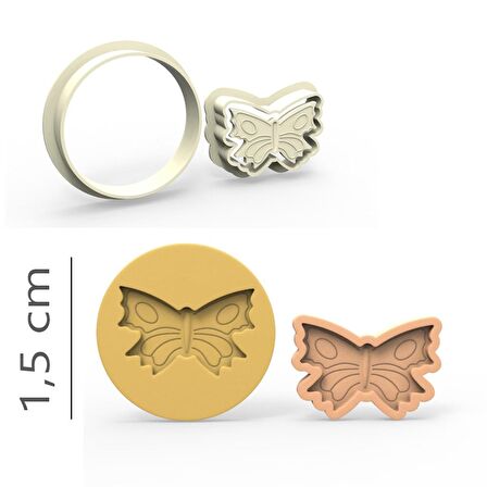 Kelebek Kurabiye, Bisküvi, Kolye Ucu, Mühür Kalıp Seti - 1,5 cm