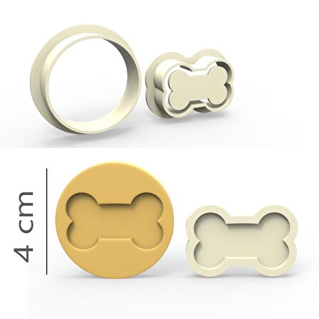 Kemik Kurabiye, Bisküvi, Kolye Ucu, Mühür Kalıp Seti - 4 cm