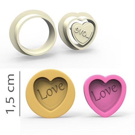 Love Kurabiye, Bisküvi, Kolye Ucu, Mühür Kalıp Seti - 1,5 cm