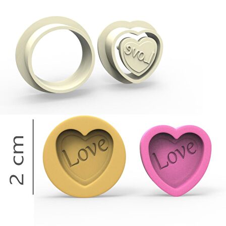 Love Kurabiye, Bisküvi, Kolye Ucu, Mühür Kalıp Seti - 2 cm