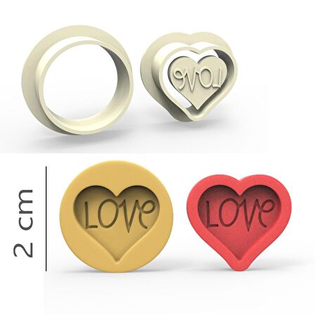 Love Kalp Kurabiye, Bisküvi, Kolye Ucu, Mühür Kalıp Seti - 2 cm