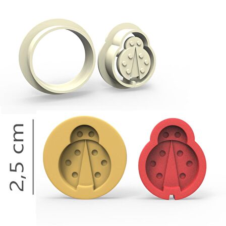 Uğur Böceği Kurabiye, Bisküvi, Kolye Ucu, Mühür Kalıp Seti - 2,5 cm
