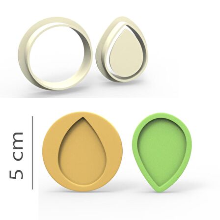 Yaprak Damla Kurabiye, Bisküvi, Kolye Ucu, Mühür Kalıp Seti - 5 cm