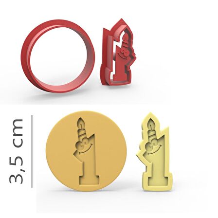 1 Rakam Mum - Kurabiye, Bisküvi, Kolye Ucu Kalıp Seti - 3,5 cm