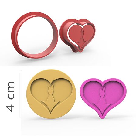 Sevgililer Kalp - Kurabiye, Bisküvi, Kolye Ucu Kalıp Seti - 4 cm