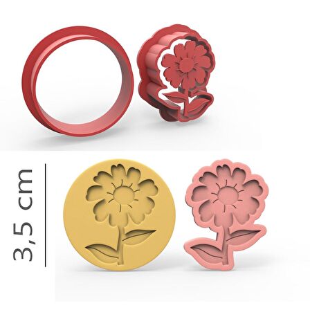 Çiçek-2 - Kurabiye, Bisküvi, Kolye Ucu Kalıp Seti - 3,5 cm