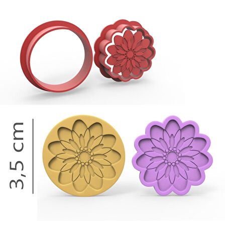 Çiçek Desenli - Kurabiye, Bisküvi, Kolye Ucu Kalıp Seti - 3,5 cm