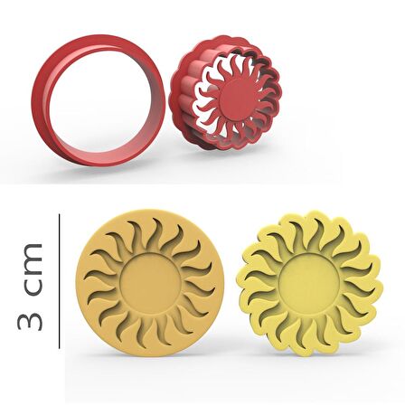 Güneş - Kurabiye, Bisküvi, Kolye Ucu Kalıp Seti - 3 cm