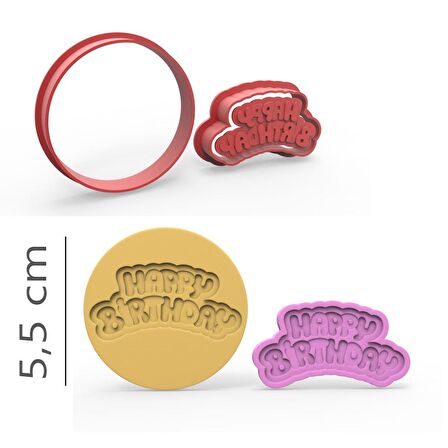 Happy Birthday - Kurabiye, Bisküvi, Kolye Ucu Kalıp Seti - 5,5 cm