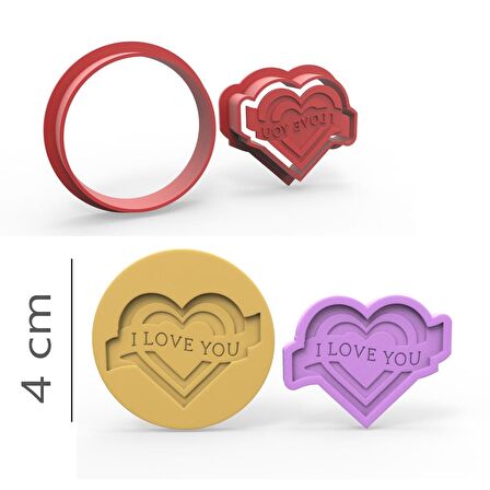 I Love You - Kurabiye, Bisküvi, Kolye Ucu Kalıp Seti - 4 cm