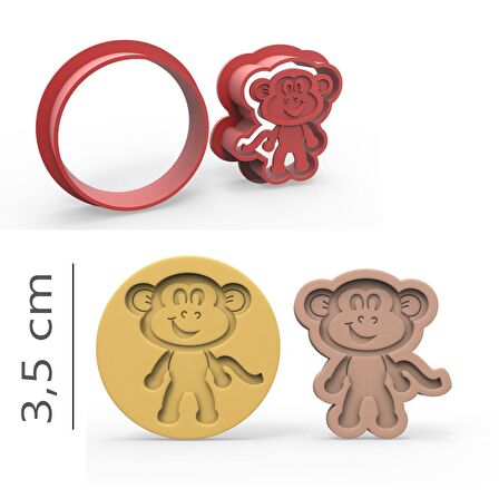Maymun - Kurabiye, Bisküvi, Kolye Ucu Kalıp Seti - 3,5 cm