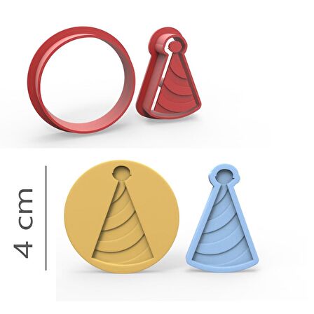 Parti Şapka - Kurabiye, Bisküvi, Kolye Ucu Kalıp Seti - 4 cm