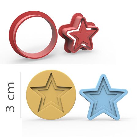 Yıldız - Kurabiye, Bisküvi, Kolye Ucu Kalıp Seti - 3 cm