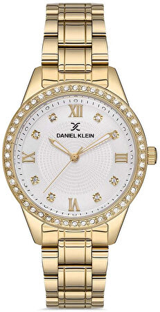 Daniel Klein DK.1.12906-3 Taşlı Tasarım Metal Kordon Metal Kasa 3 ATM Suya Dayanıklı Altın Renk Kadın Kol Saati