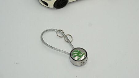 Skoda Logo Krom Metal Çift Yön Vidalı Halat Anahtarlık