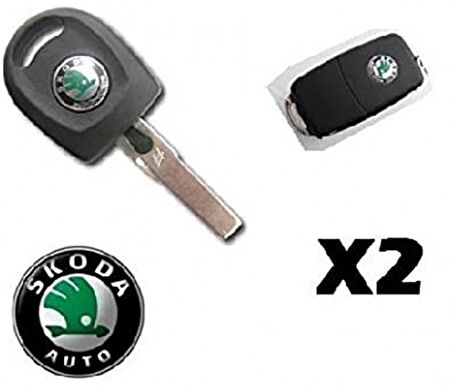 Skoda Auto Oto Anahtar 3M Metal Alaşım Logo 2Li Set