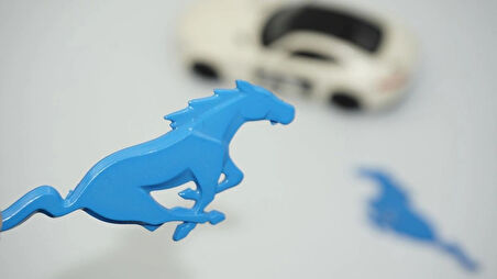 DK Tuning Mustang Koşan At Çamurluk Yanı Mavi Logo Amblem Seti