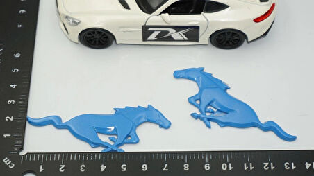 DK Tuning Mustang Koşan At Çamurluk Yanı Mavi Logo Amblem Seti