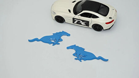 DK Tuning Mustang Koşan At Çamurluk Yanı Mavi Logo Amblem Seti