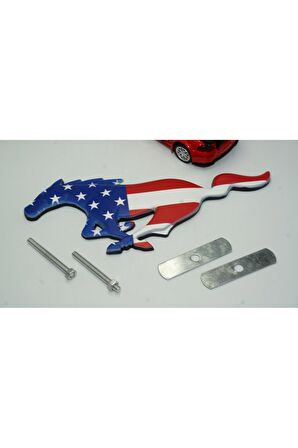 DK Ford Ranger Koşan At Ön Panjur Vidalı Amerikan Bayrak 3D Metal Logo