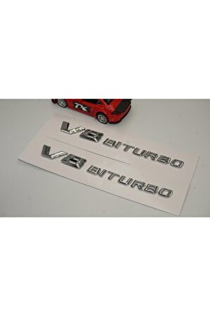 V8 Biturbo Çamurluk Yanı Krom Abs Logo Amblem 2 Li Set