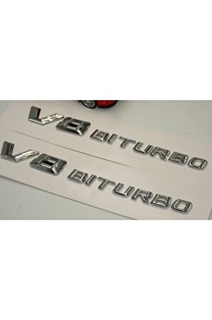 V8 Biturbo Çamurluk Yanı Krom Abs Logo Amblem 2 Li Set