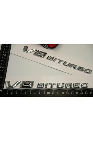 V8 Biturbo Çamurluk Yanı Krom Abs Logo Amblem 2 Li Set
