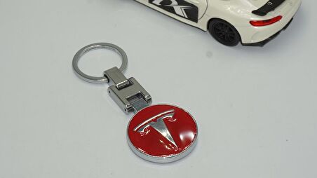 DK Tesla Logo Model 3 S X Y Kırmızı Metal Çift Yön Anahtarlık