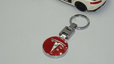 DK Tesla Logo Model 3 S X Y Kırmızı Metal Çift Yön Anahtarlık