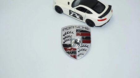 DK Tuning Porsche Ön Kaput Gümüş Metal Tırnaklı Logo Amblem Arma