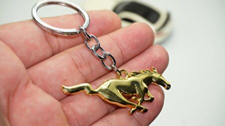 DK Mustang Koşan At Logo Çift Yön Gold Metal Stil Anahtarlık