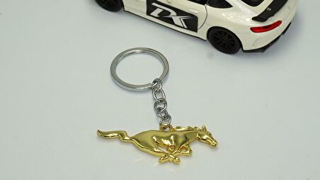 DK Mustang Koşan At Logo Çift Yön Gold Metal Stil Anahtarlık