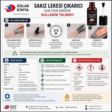 Sakız Sökücü | Fırçalı Kapak | 30 mL (Sakız Leke Çözücü Çıkartıcı Temizleyici) 