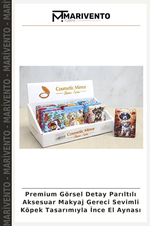 Premium Görsel Detay Parıltılı Aksesuar Makyaj Gereci Sevimli Köpek Tasarımıyla İnce El Aynası