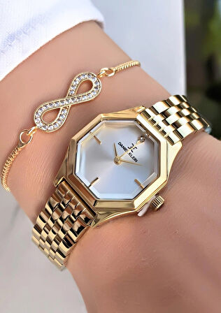 DANİEL KLEİN GEOMETRİK ALTIN KADIN SAAT BİLEKLİK HEDİYELİ