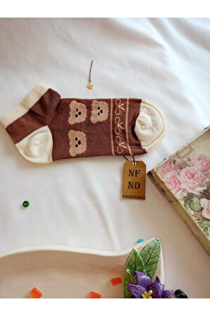 3 ÇİFT PATİK ÇORAP DİKİŞSİZ BURUN KADIN PAMUKLU KISA KONÇ DESENLİ 36-40 KAHVE KREM